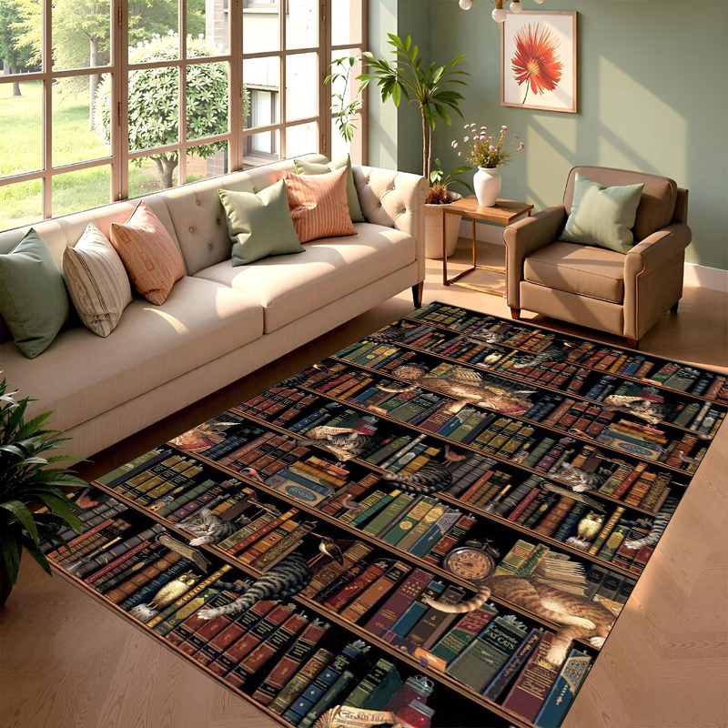 Commercial Book Printing Machines - Vibrant Bookshelf Print Non-Slip Area Rug,